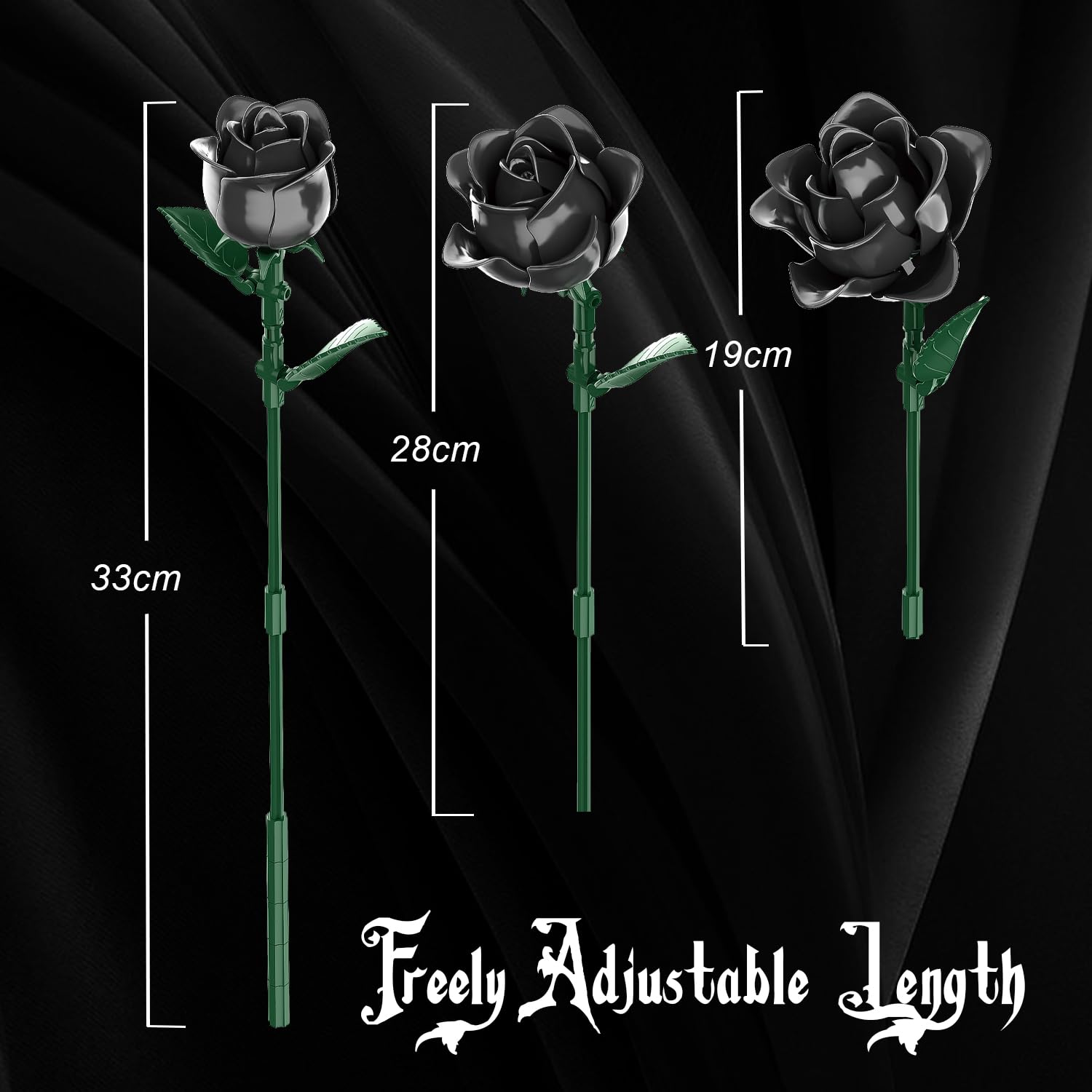Gohero Black Roses Building Set enduring centerpiece for home or office.