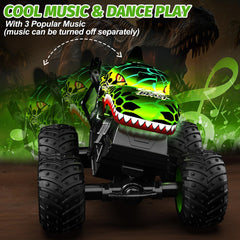 Gohero Monster Truck with LED lights and music enhances night racing fun.