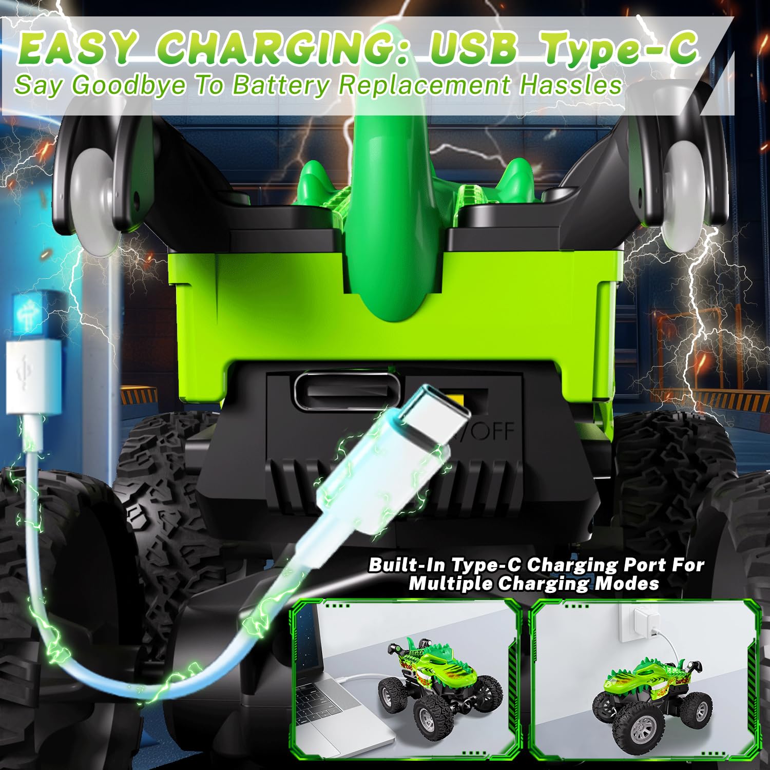 Gohero Monster Trucks with RGB light add visual drama during playtime.