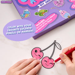 Going Creative Shrink-A-Doodle Kit diy keychains in progress for backpacks.