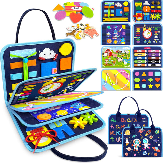 Gojmzo Busy Board 8-page panel promotes fine motor skills during play.
