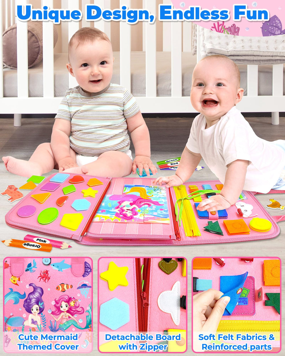 Gojmzo Busy Board alphabet learning aids language exposure through tactile letters.