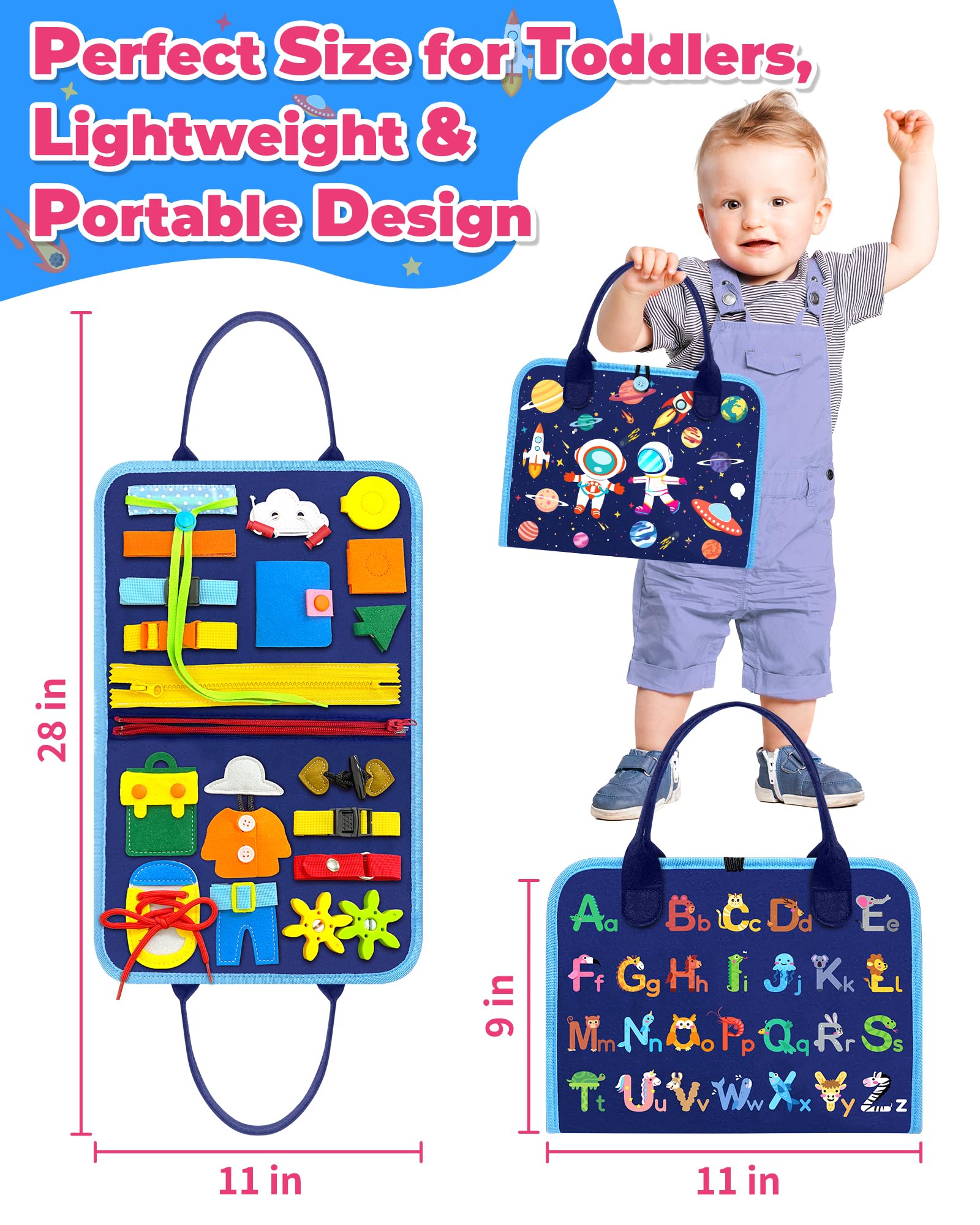 Gojmzo Busy Board travel-friendly design is ideal for car or plane travels.