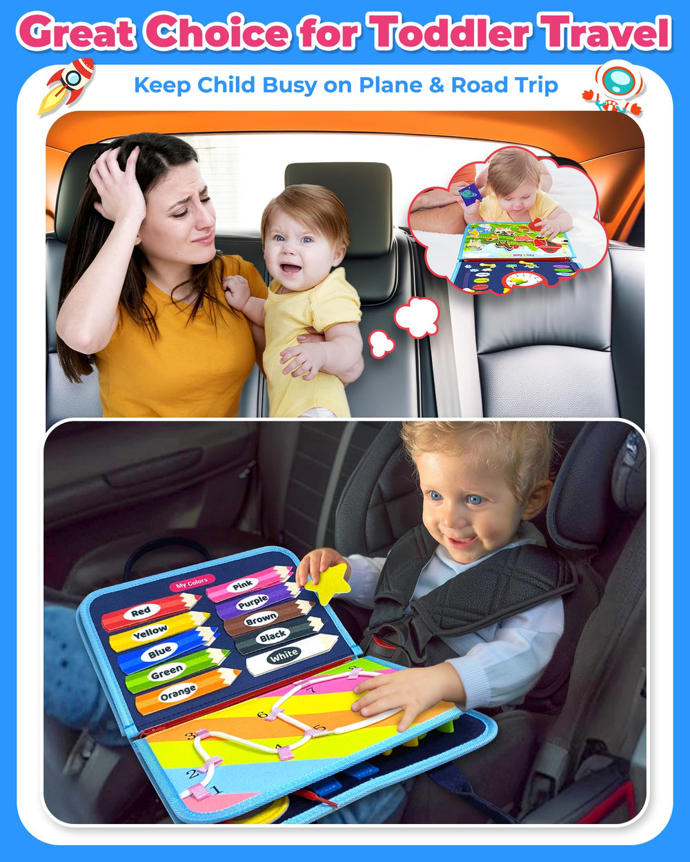 Gojmzo Busy Board zipper activity engages toddlers in hands-on learning.