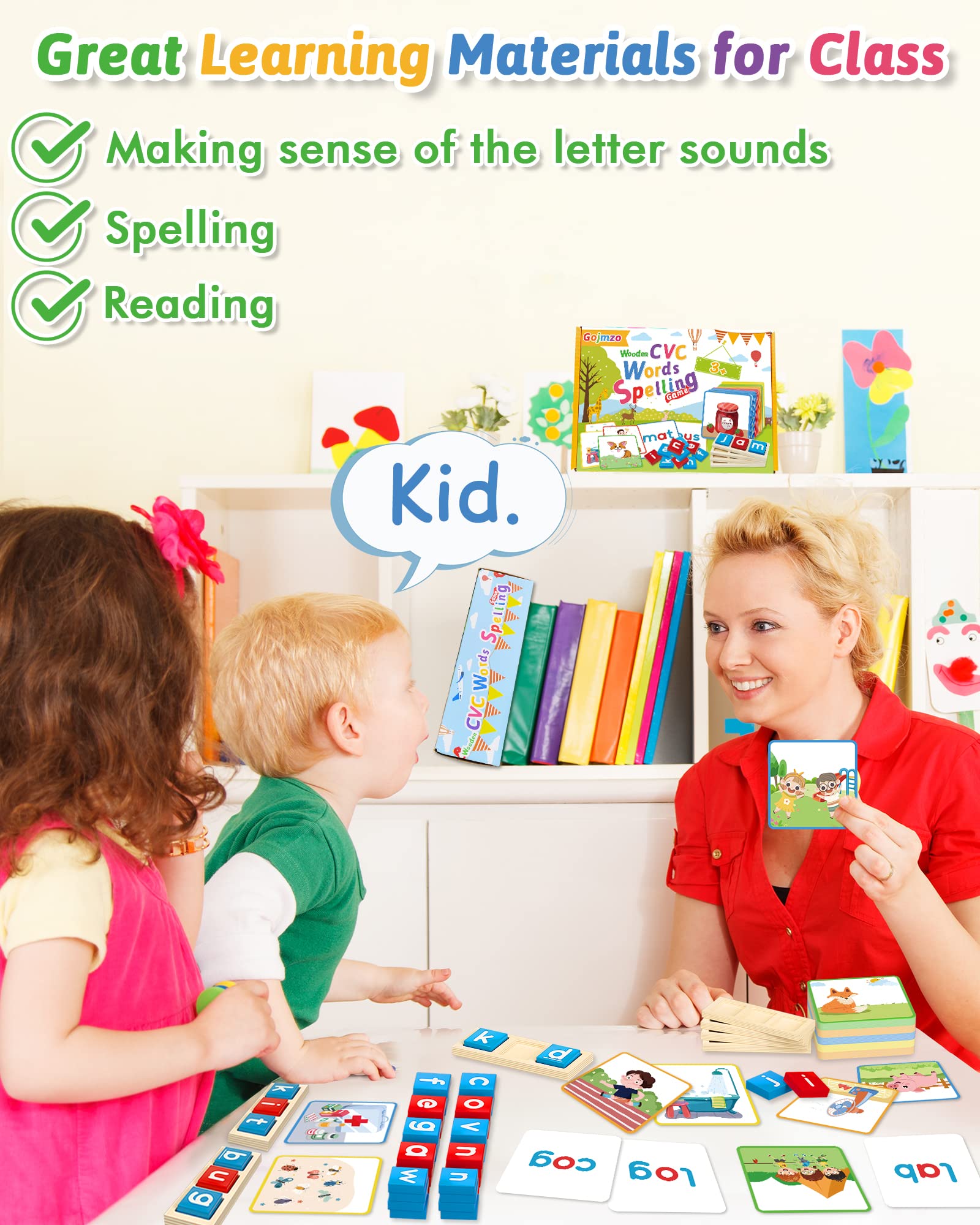 Gojmzo wooden spelling boards for hands-on word building and sight word practice.