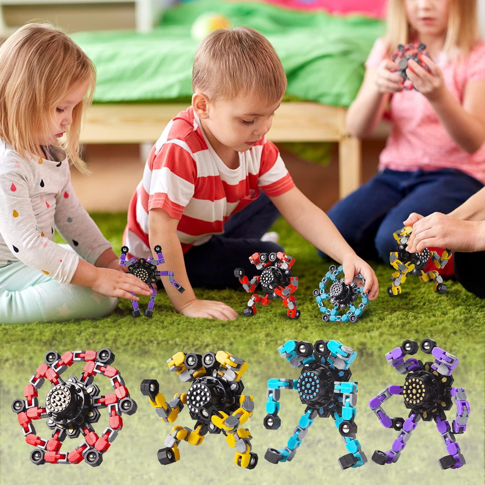 Gokeey blue transformable fidget spinner with smooth rotation and center bearing.