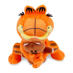 Golden Bell Garfield and Pooky plush with ultra-soft fur for comforting hugs.