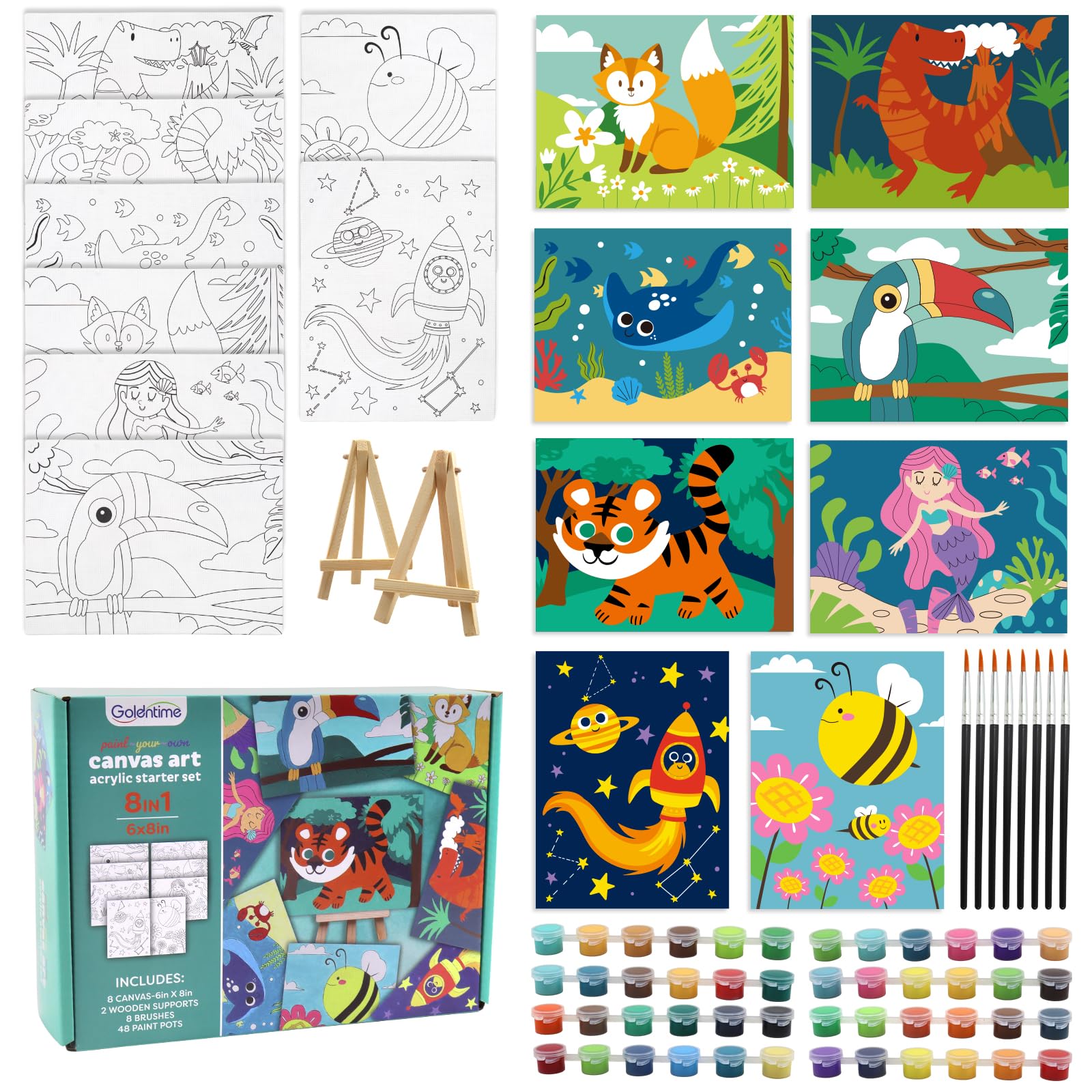 Goldentime eight predrawn 6x8 canvases with patterns for beginner painters