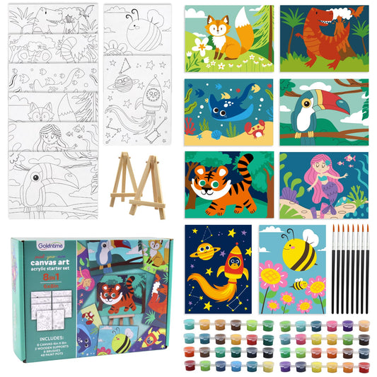Goldentime eight predrawn 6x8 canvases with patterns for beginner painters