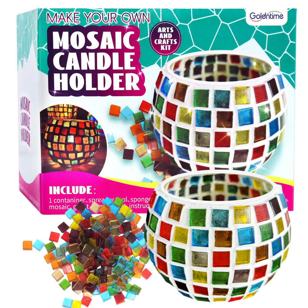 Goldentime glass mosaic candle holder kit contents for a hands-on home craft.