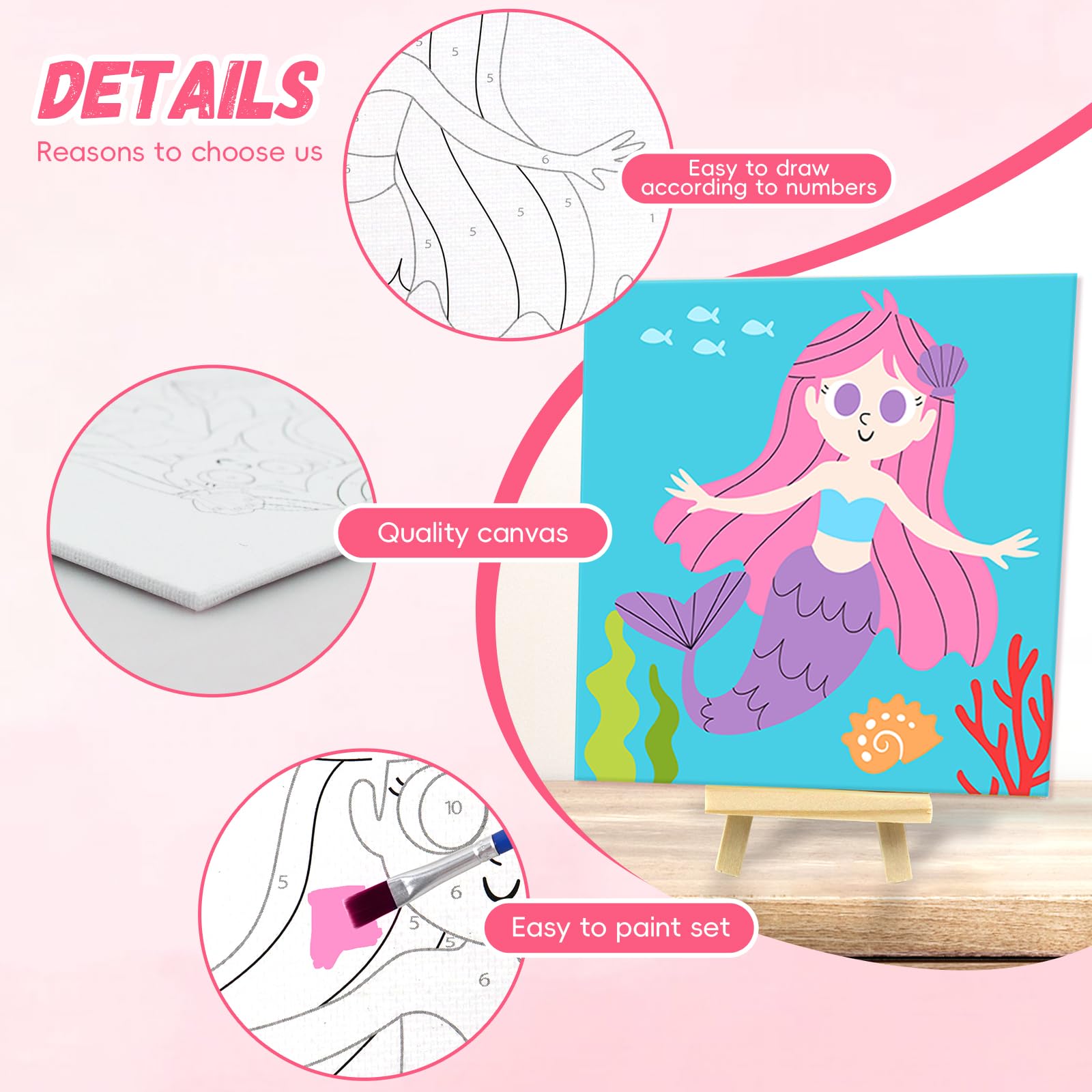 Goldentime Kids Paint by Number Kit includes two wooden easels for display