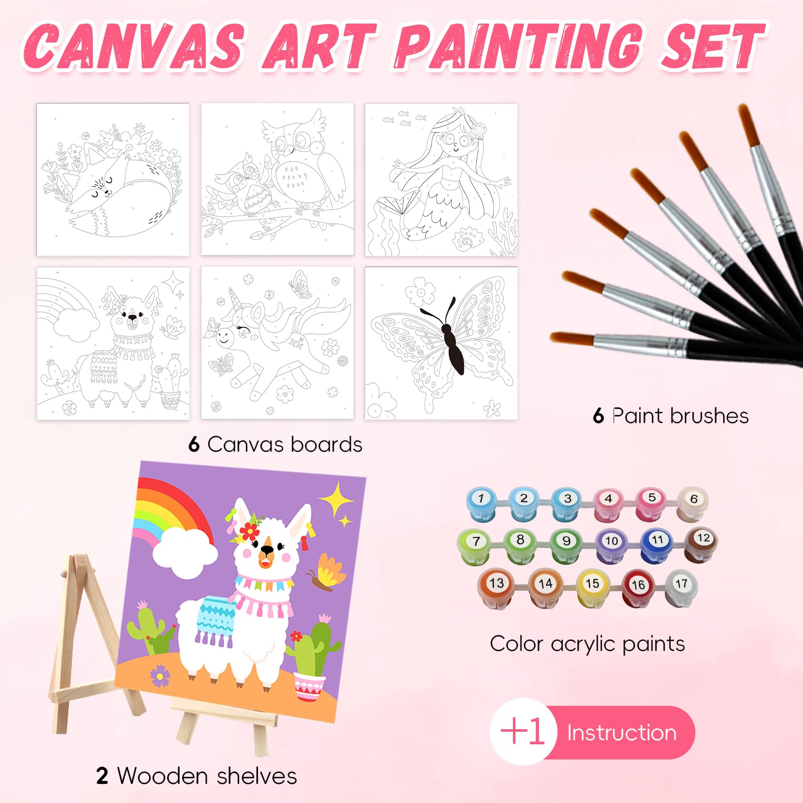 Goldentime Kids Paint by Number Kit showing six brushes for precise strokes