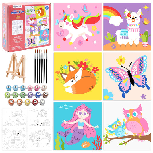 Goldentime Kids Paint by Number Kit with six pre-drawn canvases for easy painting