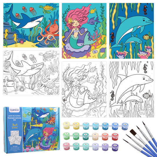 Goldentime mermaid canvas 8x10 framed for beginners to practice color matching and display their work.