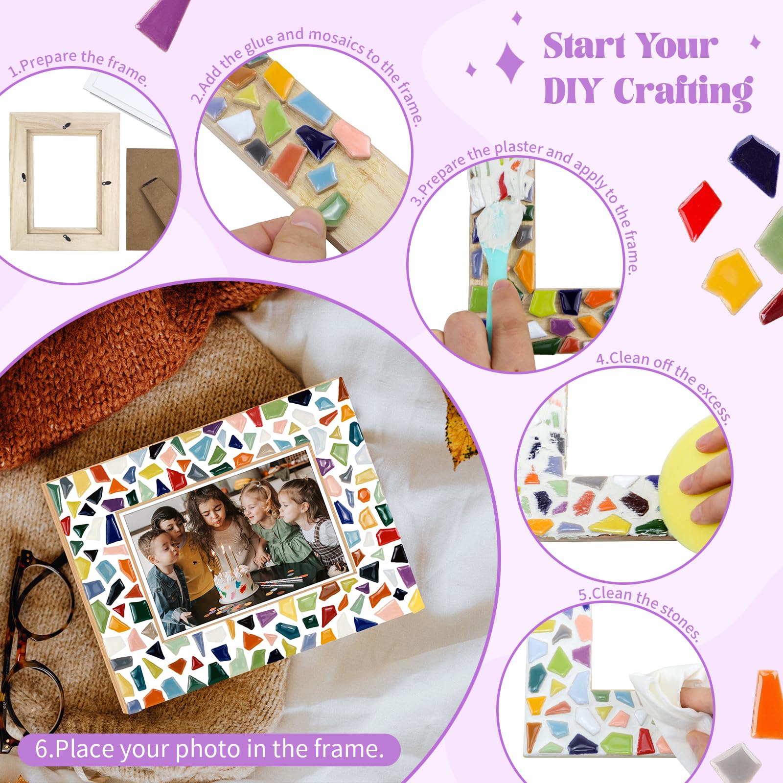 Goldentime mosaic frame kit spread tool with colorful tiles for patterns