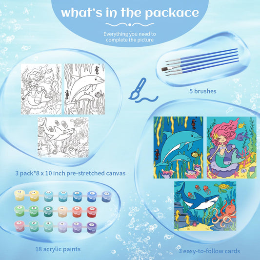 Goldentime shark canvas 8x10 framed guides with numbers for easy, confidence-boosting painting sessions.