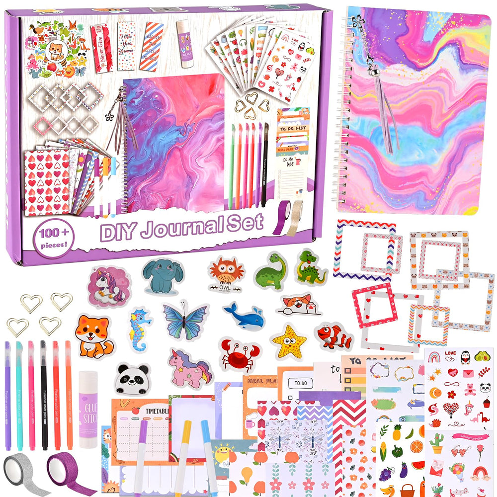 Goldge 109-piece journal kit packaging shows a ready-to-gift set for girls.