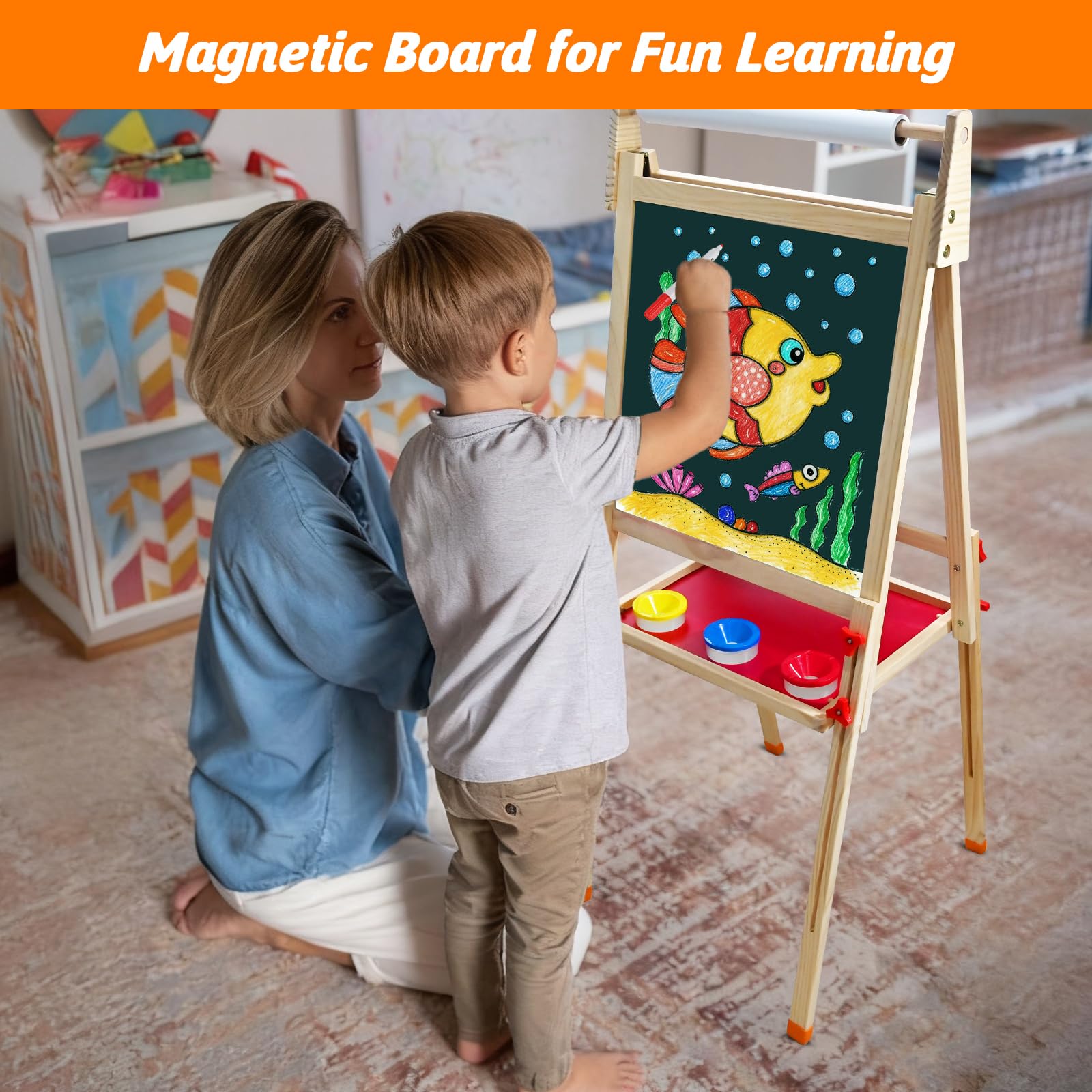 Goldge 3-in-1 easel safe wood with rounded edges.