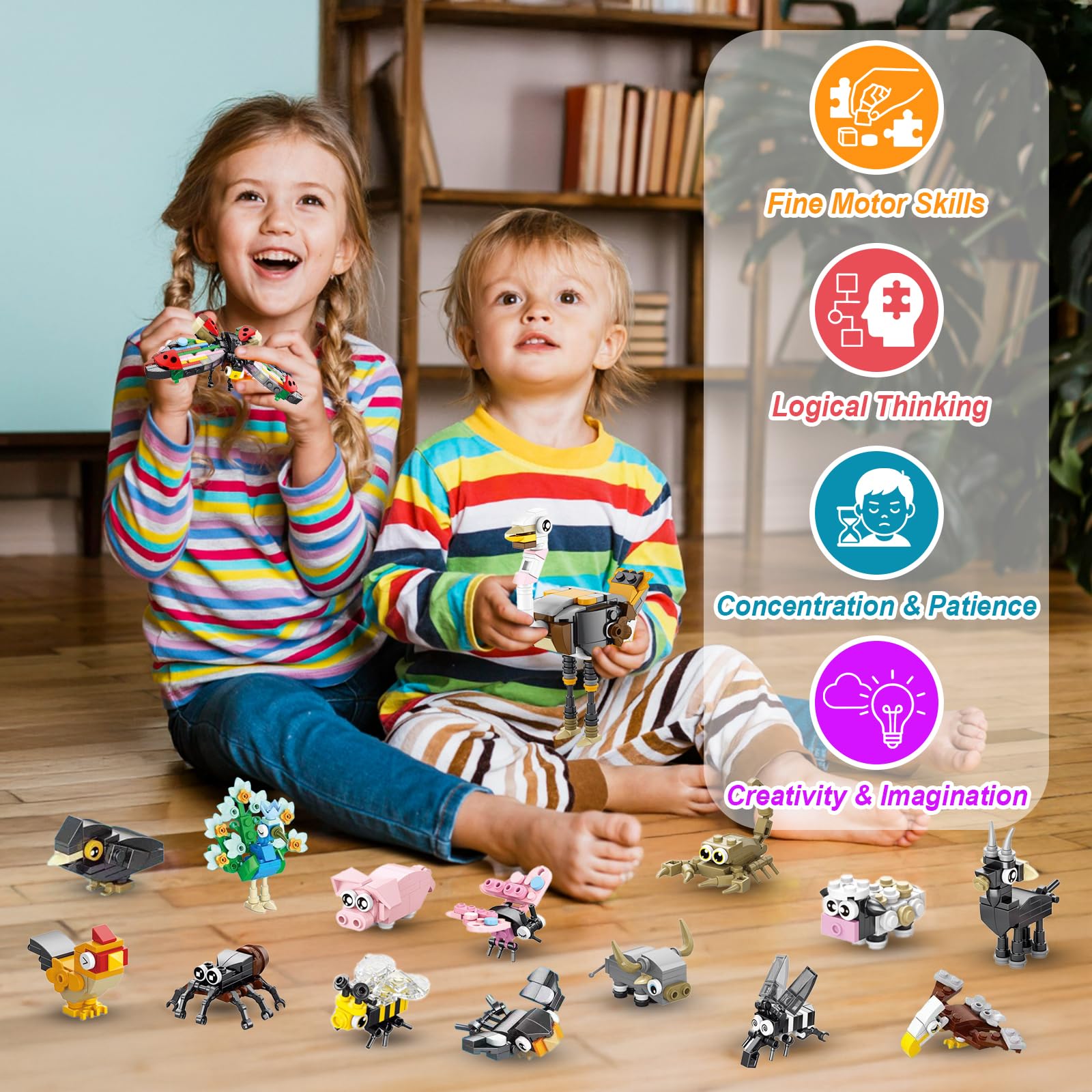 Goldge birds-theme blocks invite creative building and storytelling during playtime.