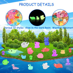 Goldge glow in the dark animal figures decorate terrariums at night