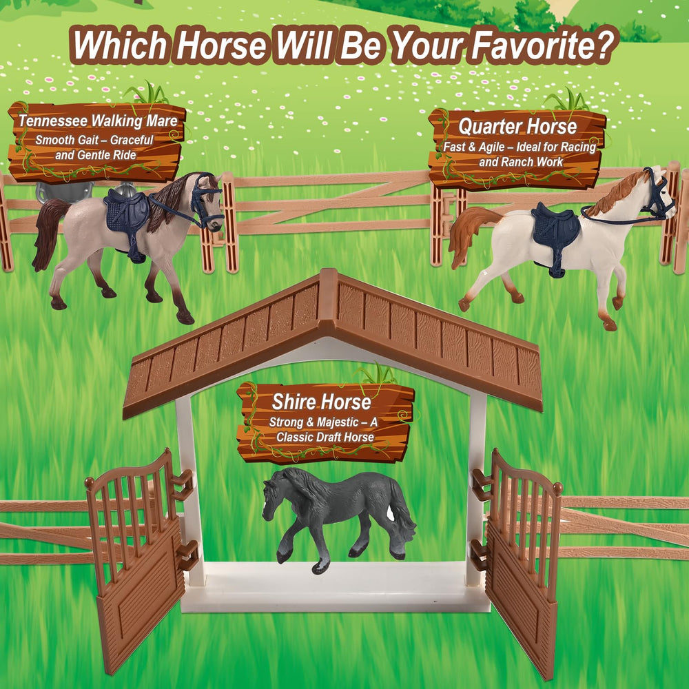 Goldge grooming and feeding tools for realistic horse care activities
