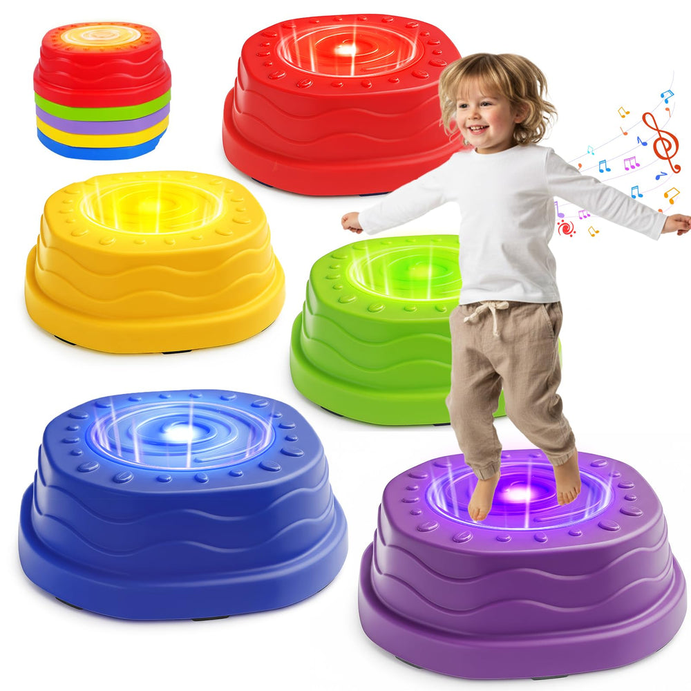Goldium stepping stones demonstrate synchronized lights for immersive play