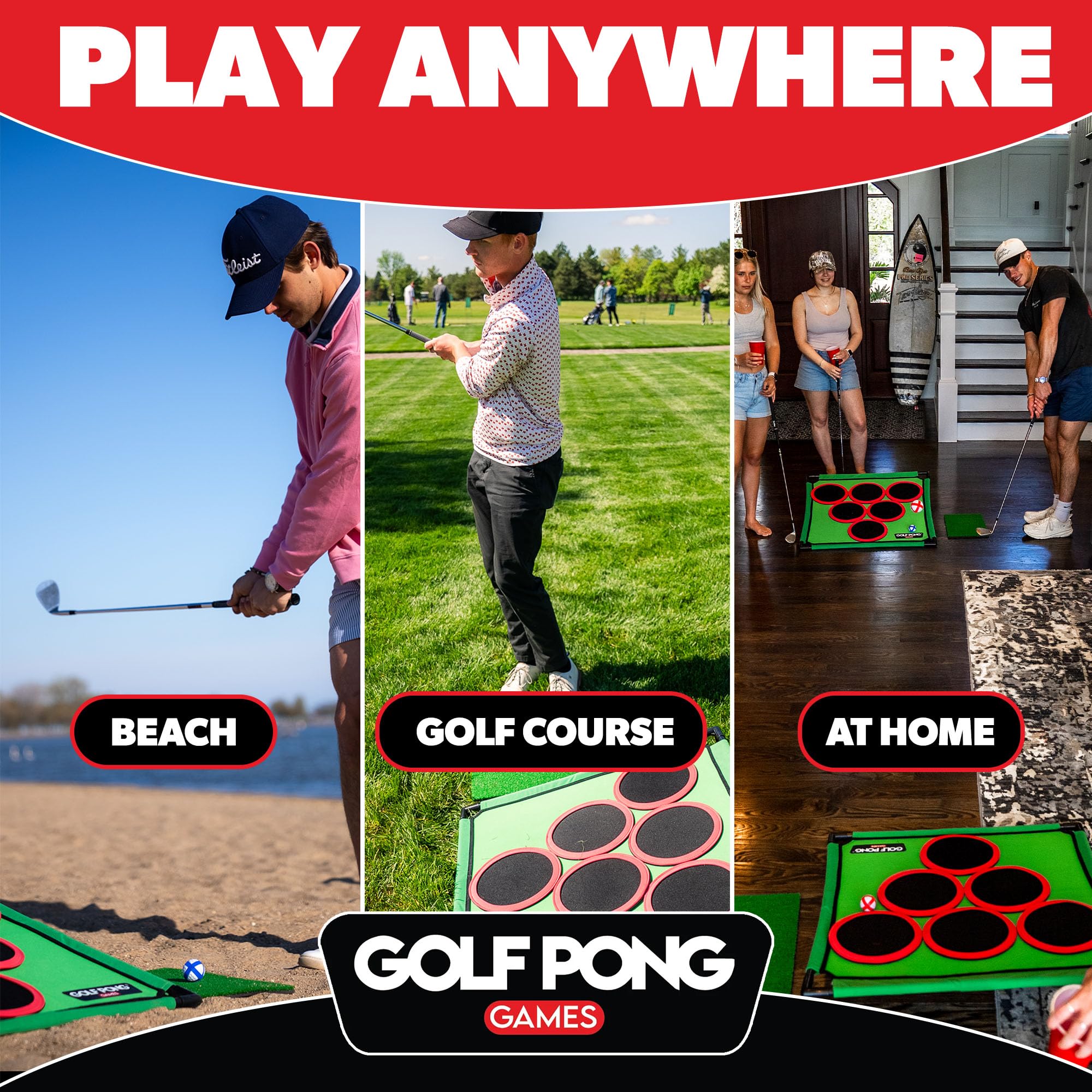 Golf Pong carrying case enables easy transport to events.