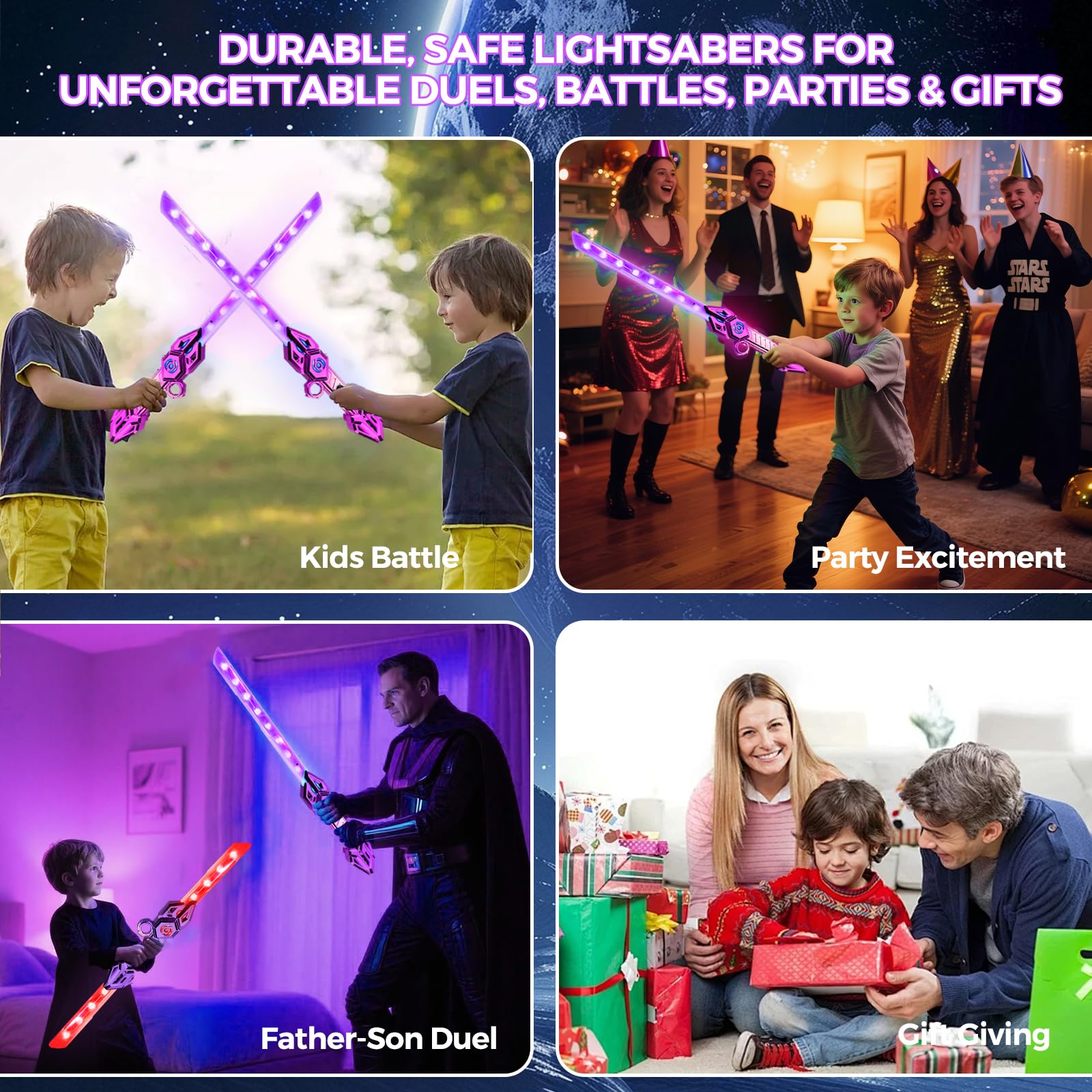 Golfli light up saber for kids, purple Type-C rechargeable battery for long play.