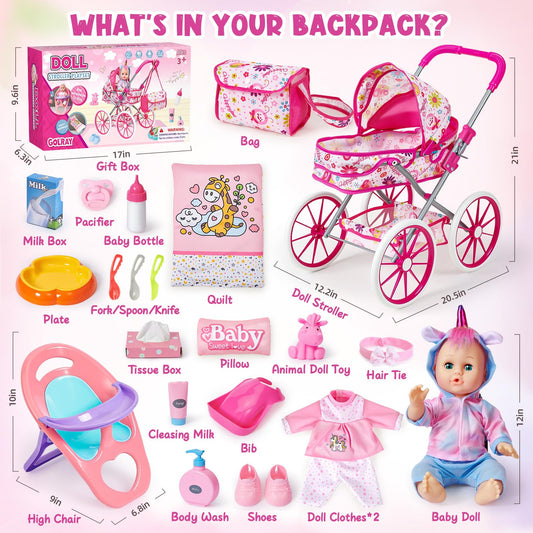 Golray doll stroller for easy, on-the-go pretend play outdoors