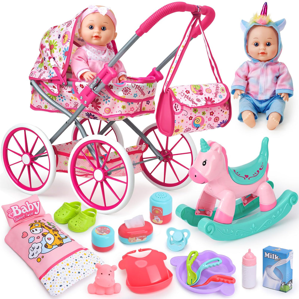 Golray 12in baby doll playset with stroller for imaginative nurturing play