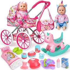 Golray 12in baby doll playset with stroller for imaginative nurturing play