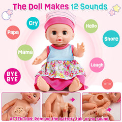 Golray 12in girl doll in high chair for mealtime pretend play.