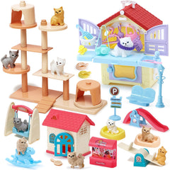 Golray 66Pcs cat toy figures for imaginative pretend play with nine cats
