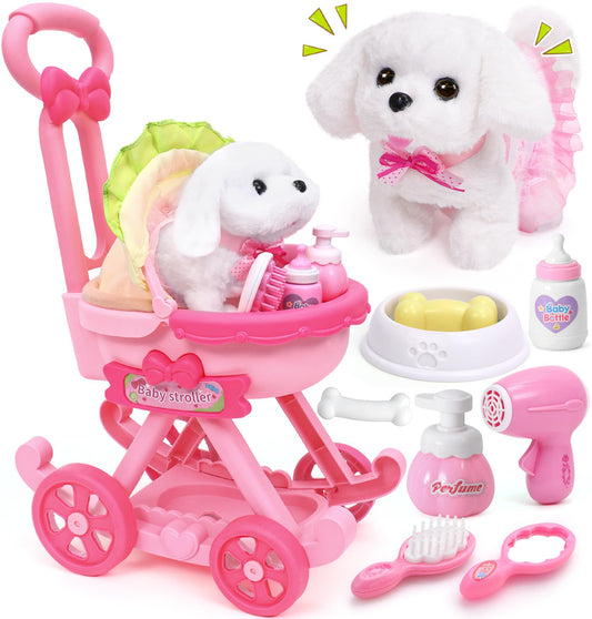 Golray dog toy stroller with sun canopy supports imaginative play.
