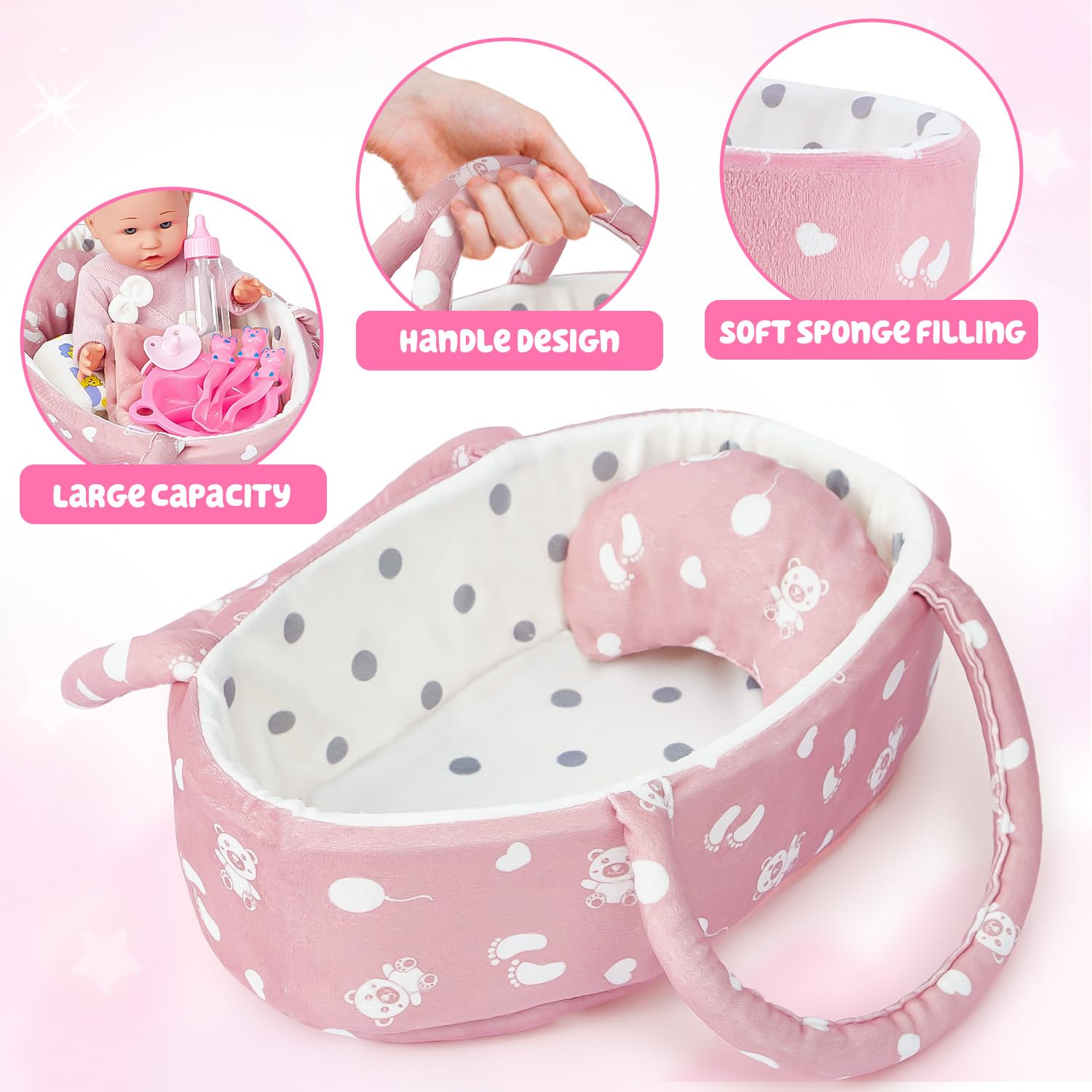 Golray doll bottle and nipple shown for nurturing feeding play.