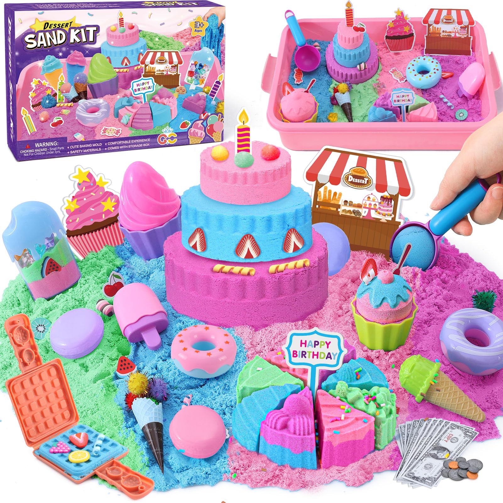 Golray ice cream sensory bin with colorful sand and dessert molds for imaginative play