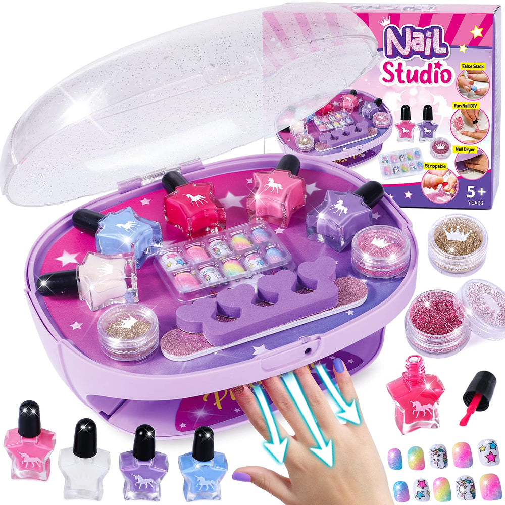 Golray kids nail polish set with dryer storage keeps supplies organized after play.