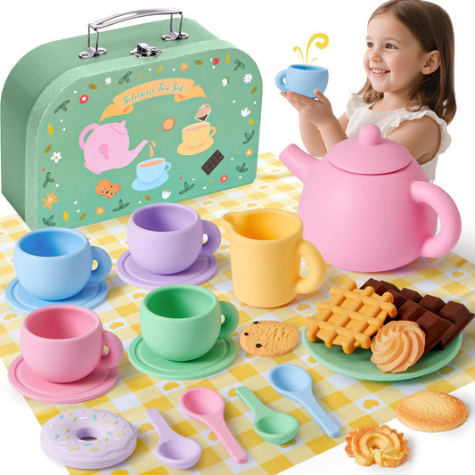 Golray silicone tea set teapot for realistic pretend brewing during playtime.