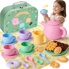 Golray silicone tea set teapot for realistic pretend brewing during playtime.