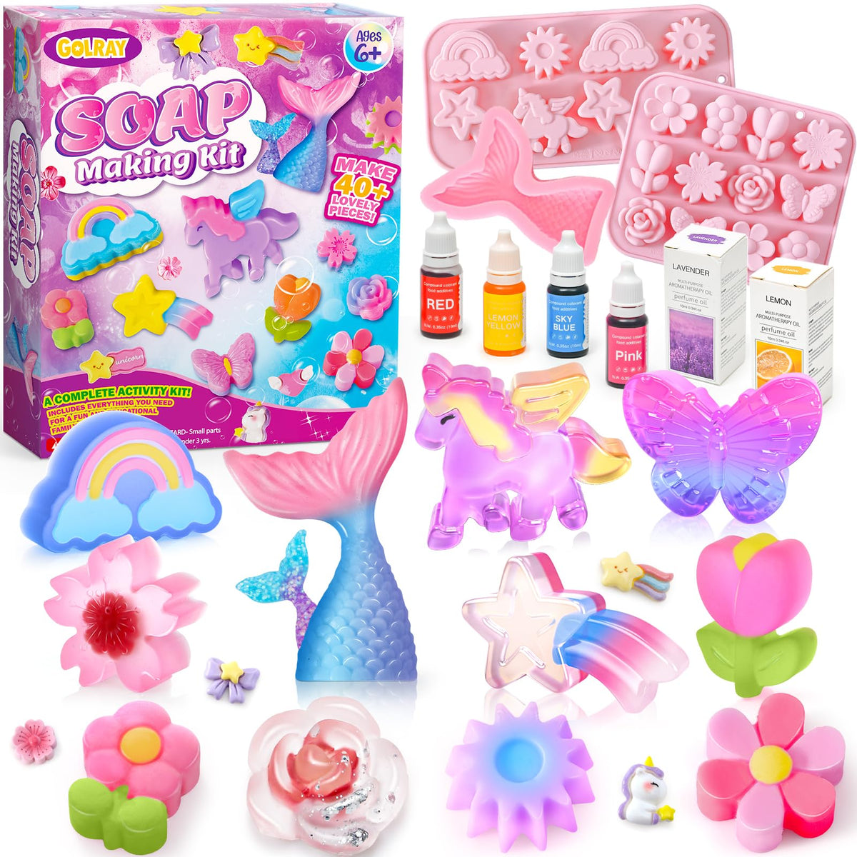 Golray soap kit unicorn molds for kids’ colorful soaps
