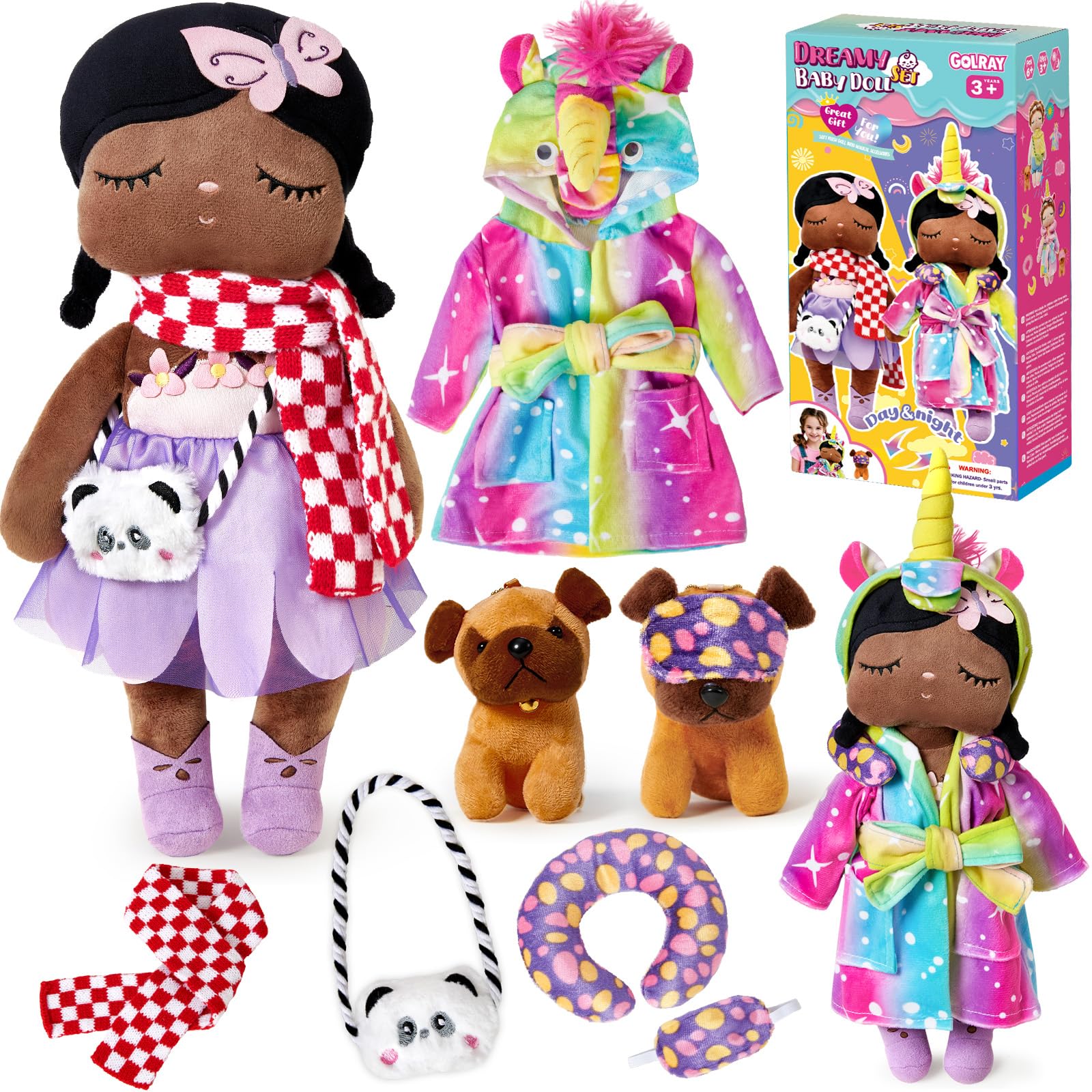 Golray 13-inch soft black baby doll ready for cuddles and travel play.