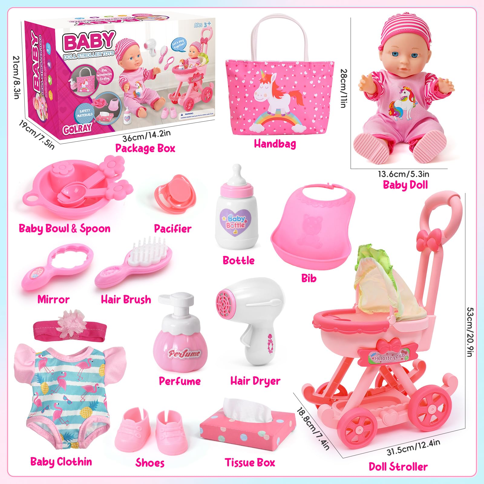 Golray includes two outfits for the baby doll for quick dress-up changes