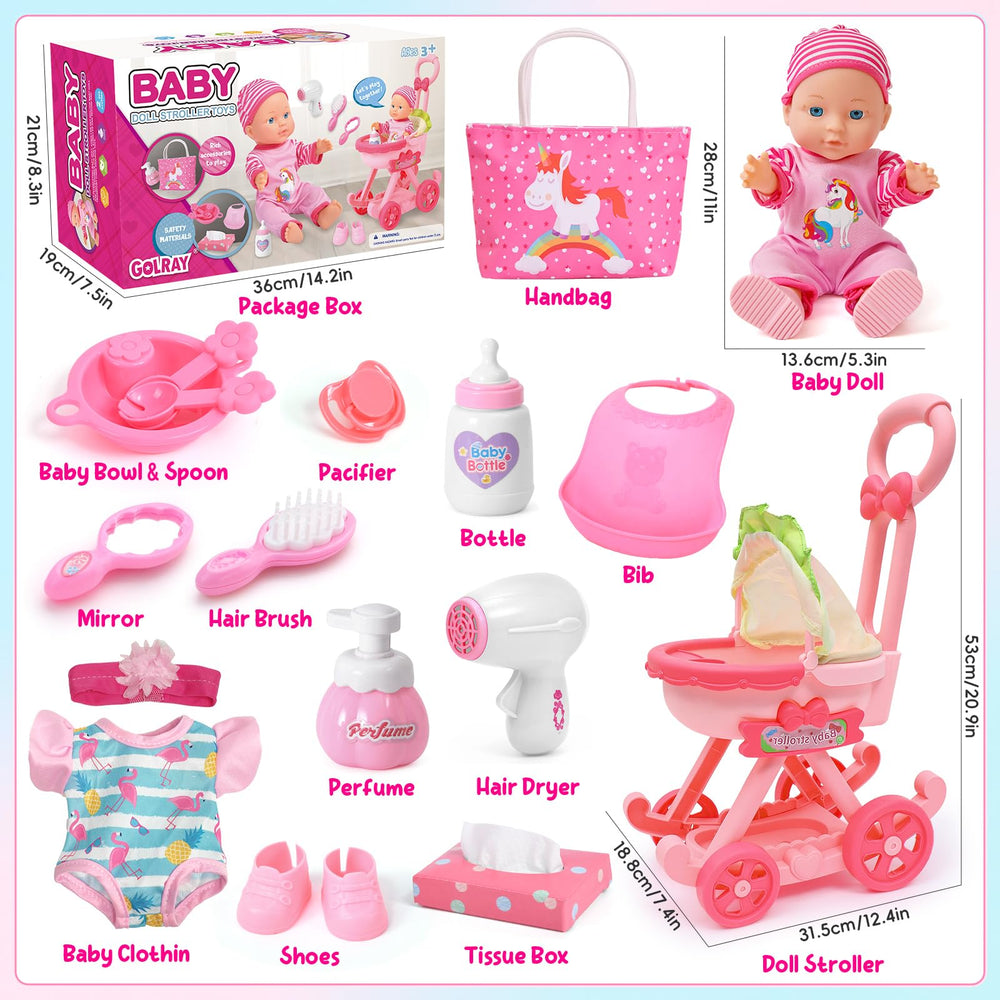 Golray includes two outfits for the baby doll for quick dress-up changes