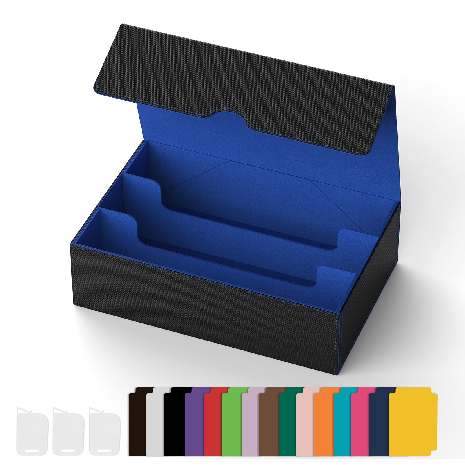 Gomyrod card deck box displays capacity for 1800 sleeved cards for easy storage.