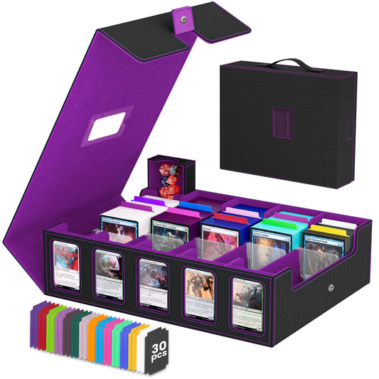 Gomyrod trading card storage box with five-row design holds 4200+ sleeved cards.