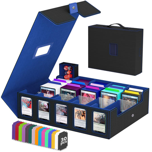 Gomyrod trading card storage box, front view showing five-row capacity.