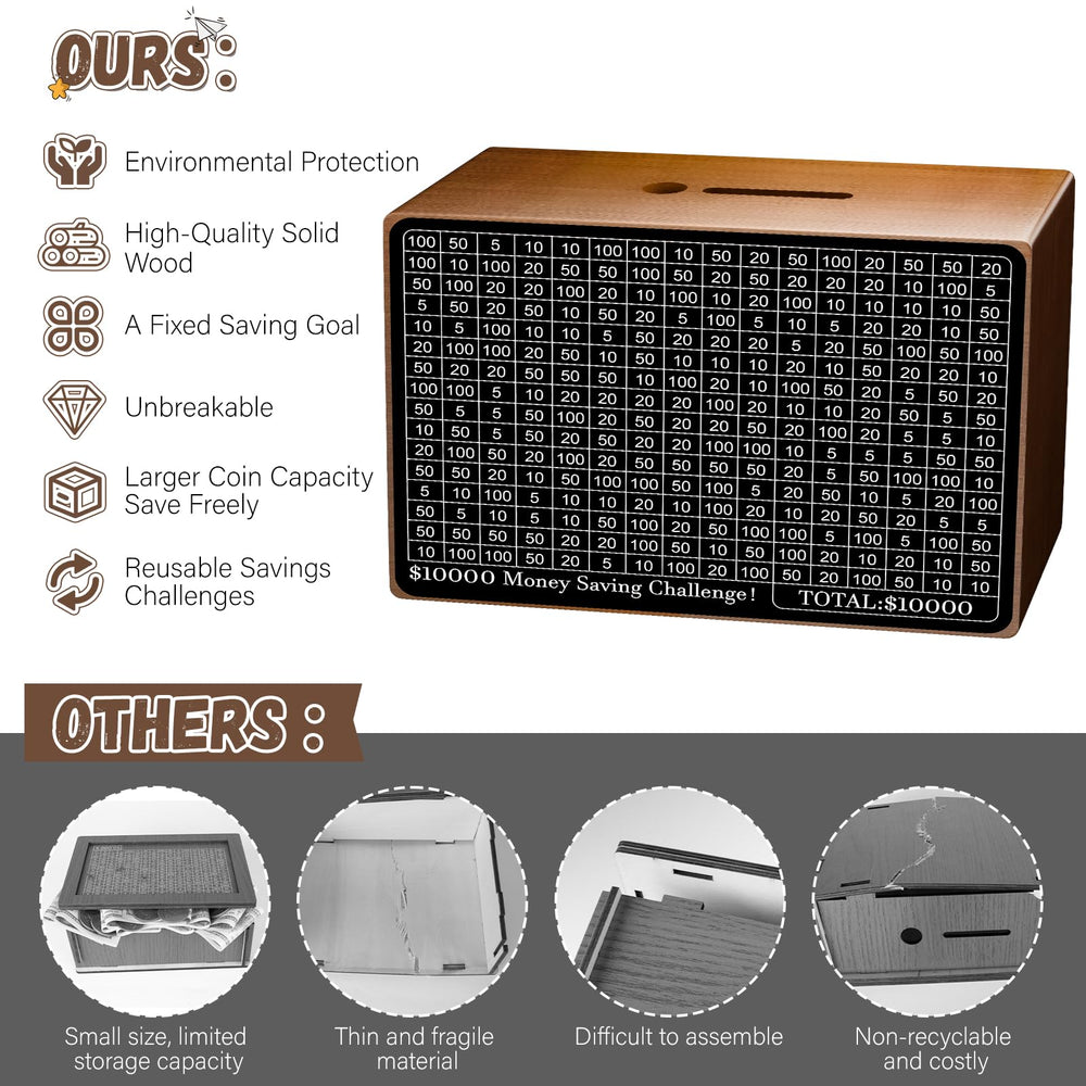 Gomyrod wooden money-saving box back output slot for easy withdrawals.