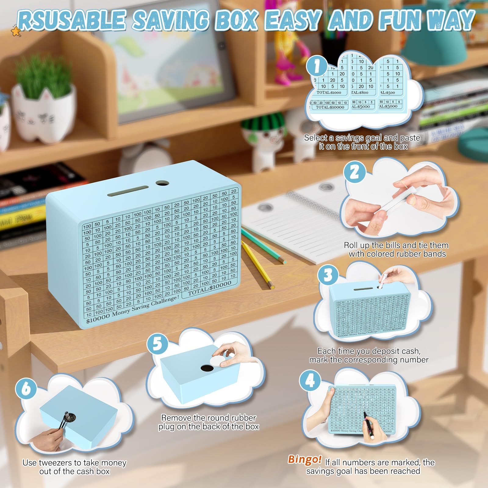 Gomyrod wooden money saving box back slot enables smooth withdrawals
