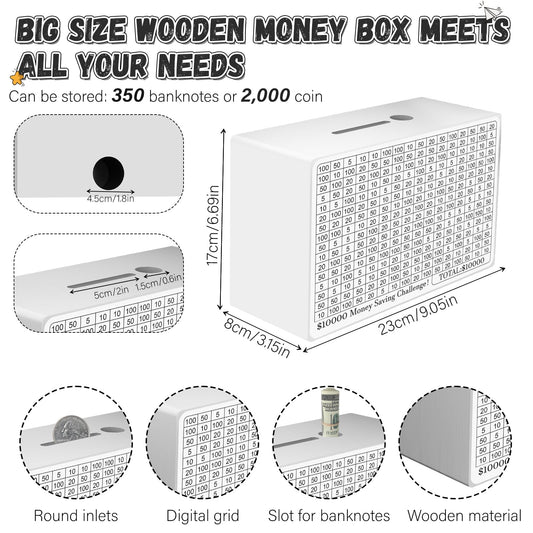 Gomyrod wooden money saving box front view showing sturdy build for durable savings.