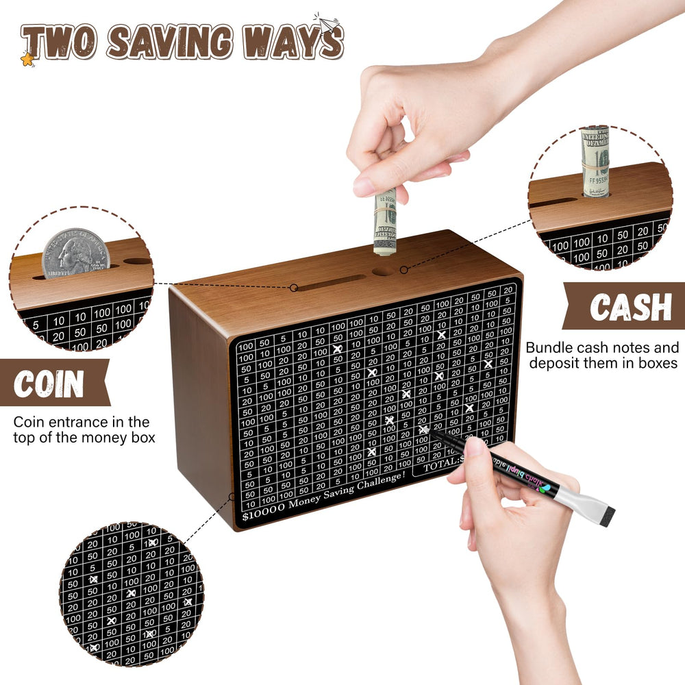 Gomyrod wooden money-saving box large capacity for coins and notes.